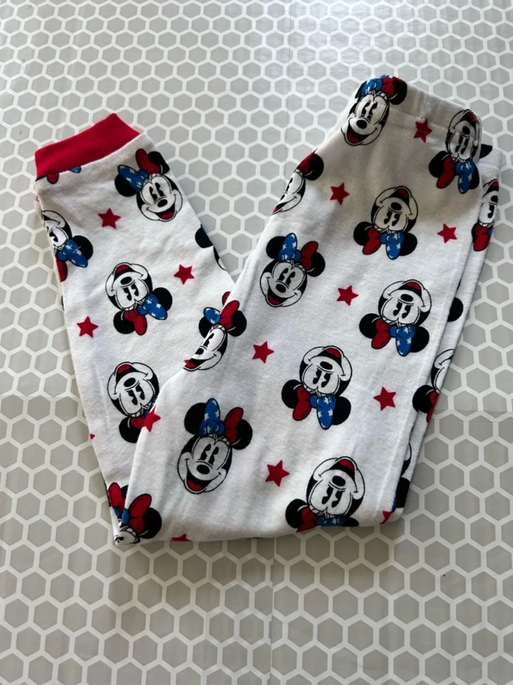 Disney White Minnie Mouse Pajama Set with Red and Blue Accents Size 3T